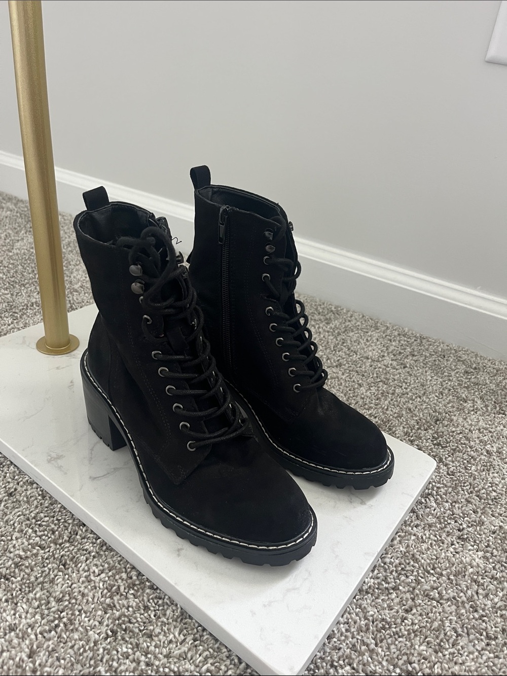 Jessica Simpson Black Lace-Up Block Heel Combat Boots